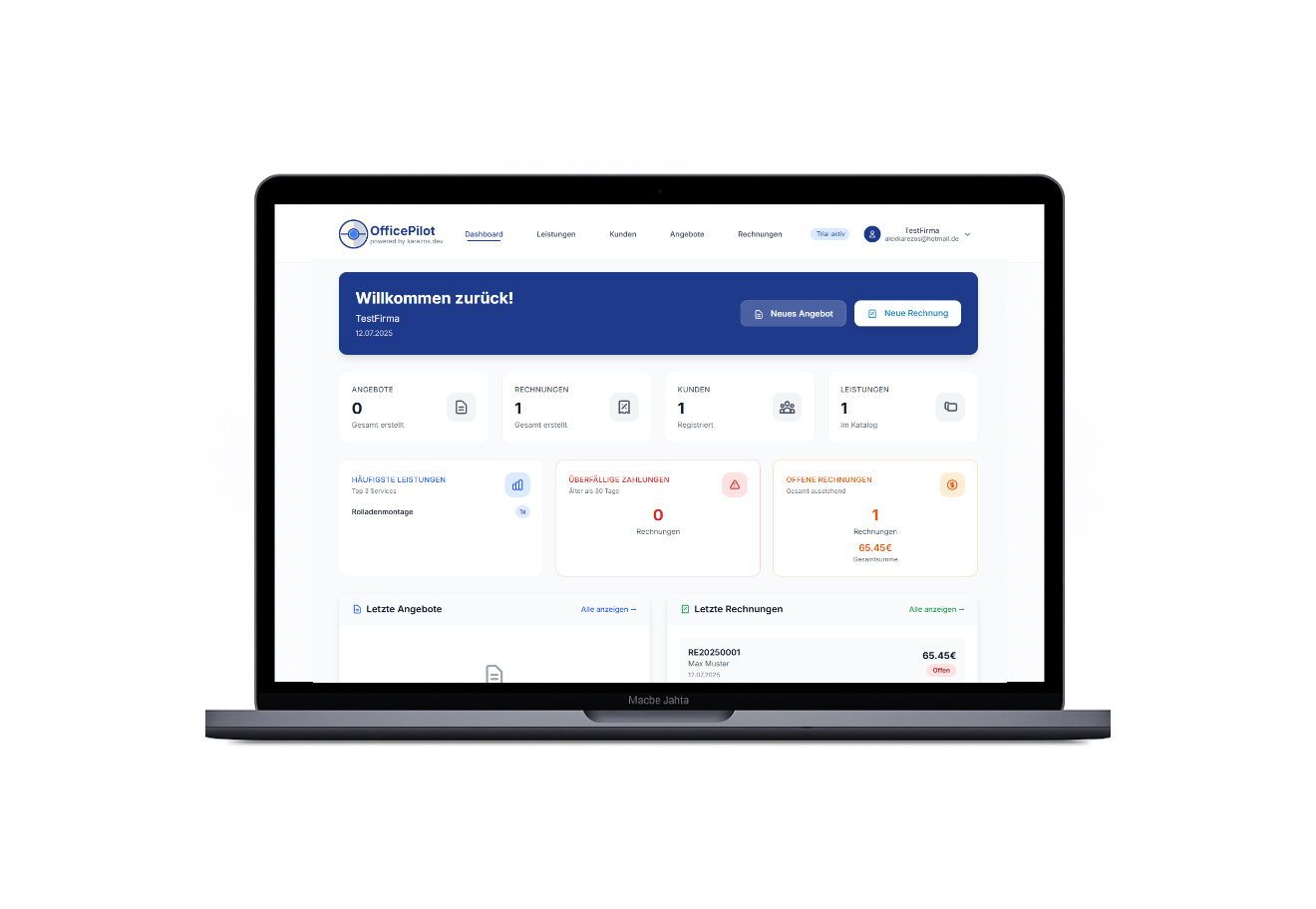 OfficePilot Dashboard - Rechnungen und Angebote verwalten